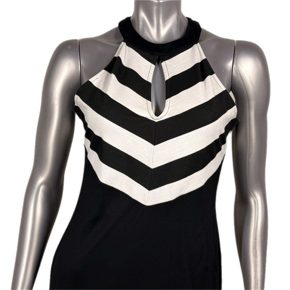 Esley | Black & White Chevron Striped Knit Halter Dress NWT - Picture 3 of 14